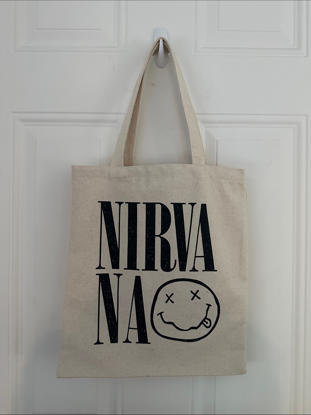 Nirvana Canvas Reusable Tote Bag Beige Graphic Print Shopping Bag f21